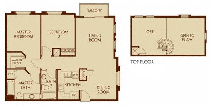 Floor plan for 2 beds, 2 baths, 1164 sqft